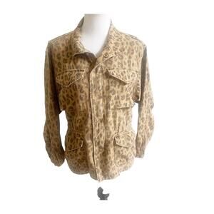 Frame Cheetah Cargo Print Jacket Denim Size Small Tan Black Snap Button Front